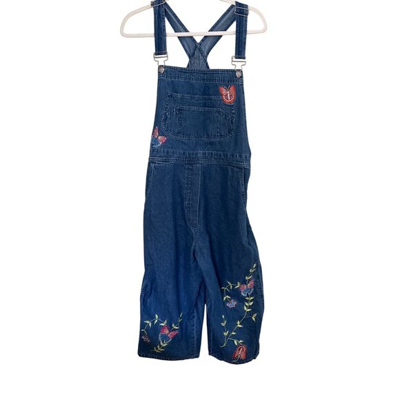 Vintage Agapo Denim Overalls L Embroidered Butterfly & Floral Design Y2K - Picture 1 of 16